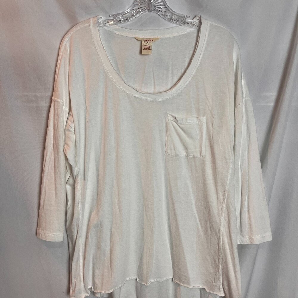 Women's Sundance White Long Slv Scoop neck pocket T Size XL